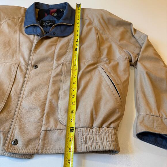 Vintage d.FINE Las Vegas Leather Bomber Jacket Men’s 42 Tan Blue Trim 90s Lined - Picture 10 of 11